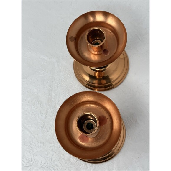 2 CopperCraft Guild Copper & Wood Taper Candle Holders Made in USA Vintage MCM - Picture 6 of 11